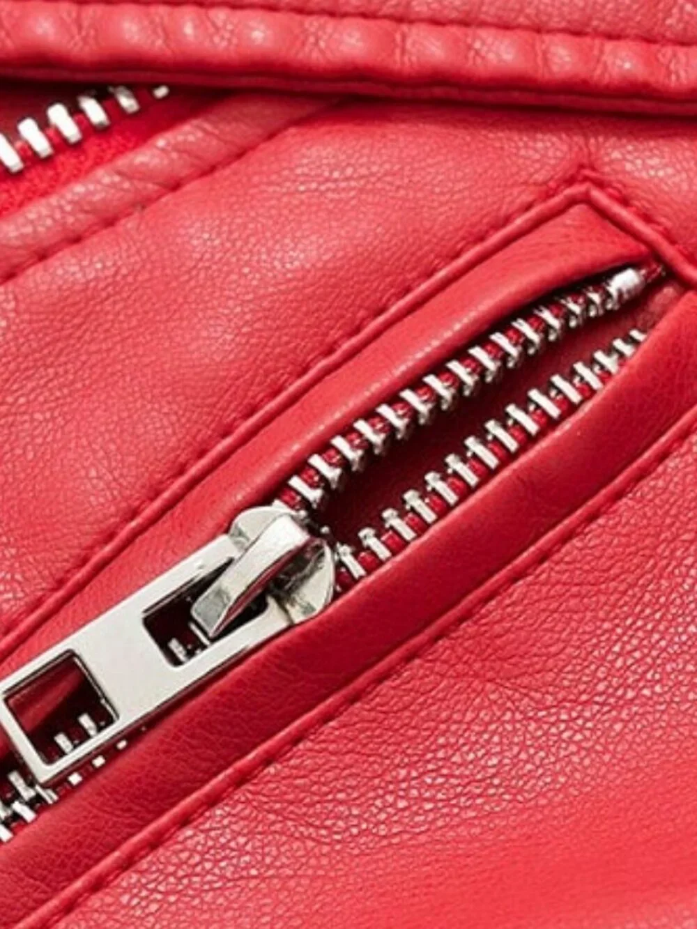 Red Casual Women's Minimalist Zip-Up faux leather Short Jacket - Picture 7 of 7